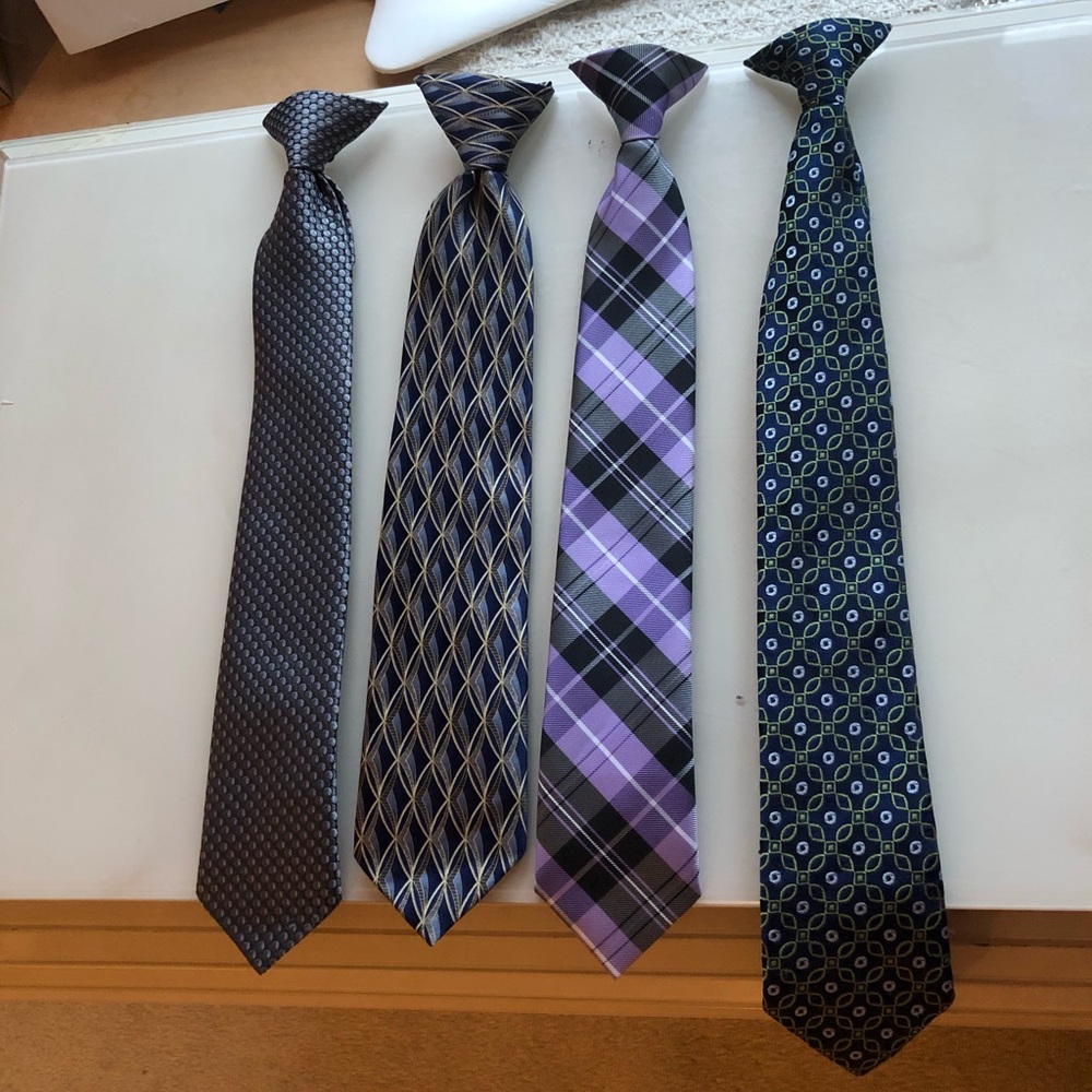 Lot of 4, bundle, boys clip on ties 15”